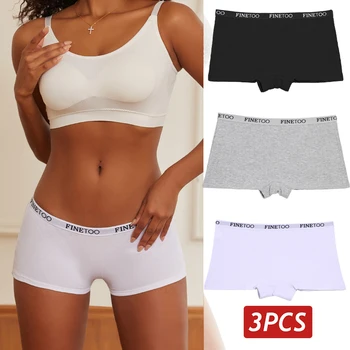 3PCS Women Cotton Boxers Shorts Solid Color Low Rise Panties Sexy Cmfortable Underwear Female Intimates Elastic Waist Lingerie