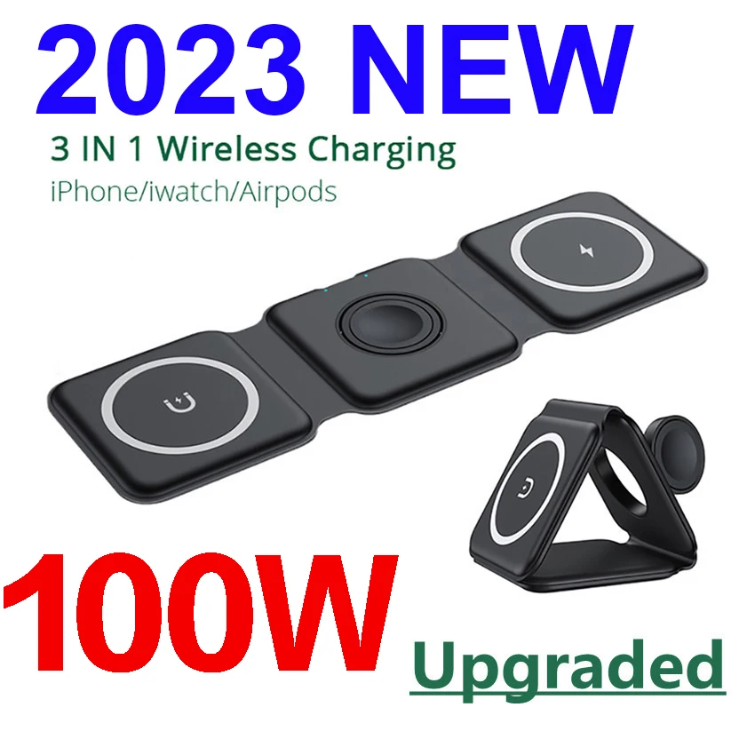 Carregador Magnético Portátil sem Fio Estação de Doca de Carregamento Rápido 100w em Iphone 15 14 13 12 xr Pro Max Apple Ver Airpods