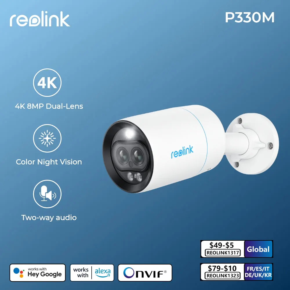 Reolink 4K Dual-Lens Poe Camera Smart Dual View Ai Detection Sistema Di Telecamere Di Sicurezza Ip Con Faretto Telecamere Esterne Impermeabili