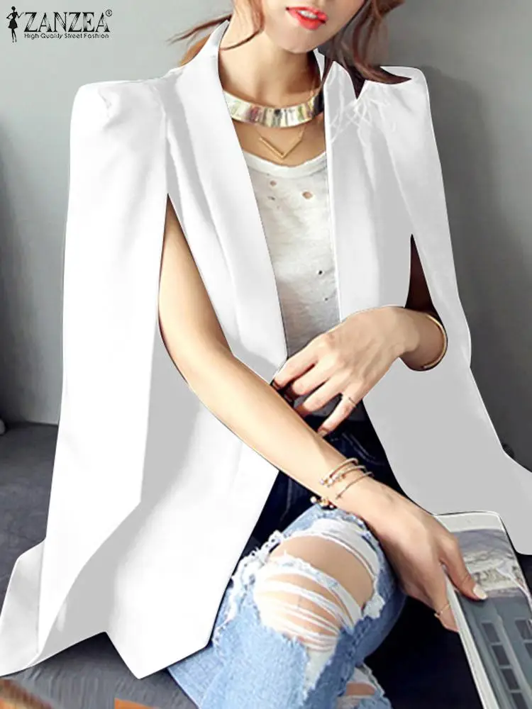 ZANZEA Women Cloak Blazer Fashion Lapel Split Sleeve Coat 2023 Autumn New Office Solid Cape Casual OL Black Suit Jacket Workwear