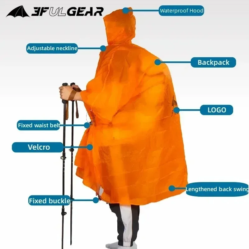 3F UL GEAR Zippered Sleeve Raincoat 15D/210T Nylon Waterproof PU5000MM Outdoor Ultralight Cycling Hiking Jackets Poncho Raincoat 3