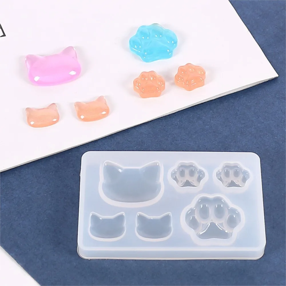 Small Cat and Paw Silicone Resin Tiny Mold Cute Animal Crystal Mould For DIY Keychain Earring Jewelry Pendant Crafts Making