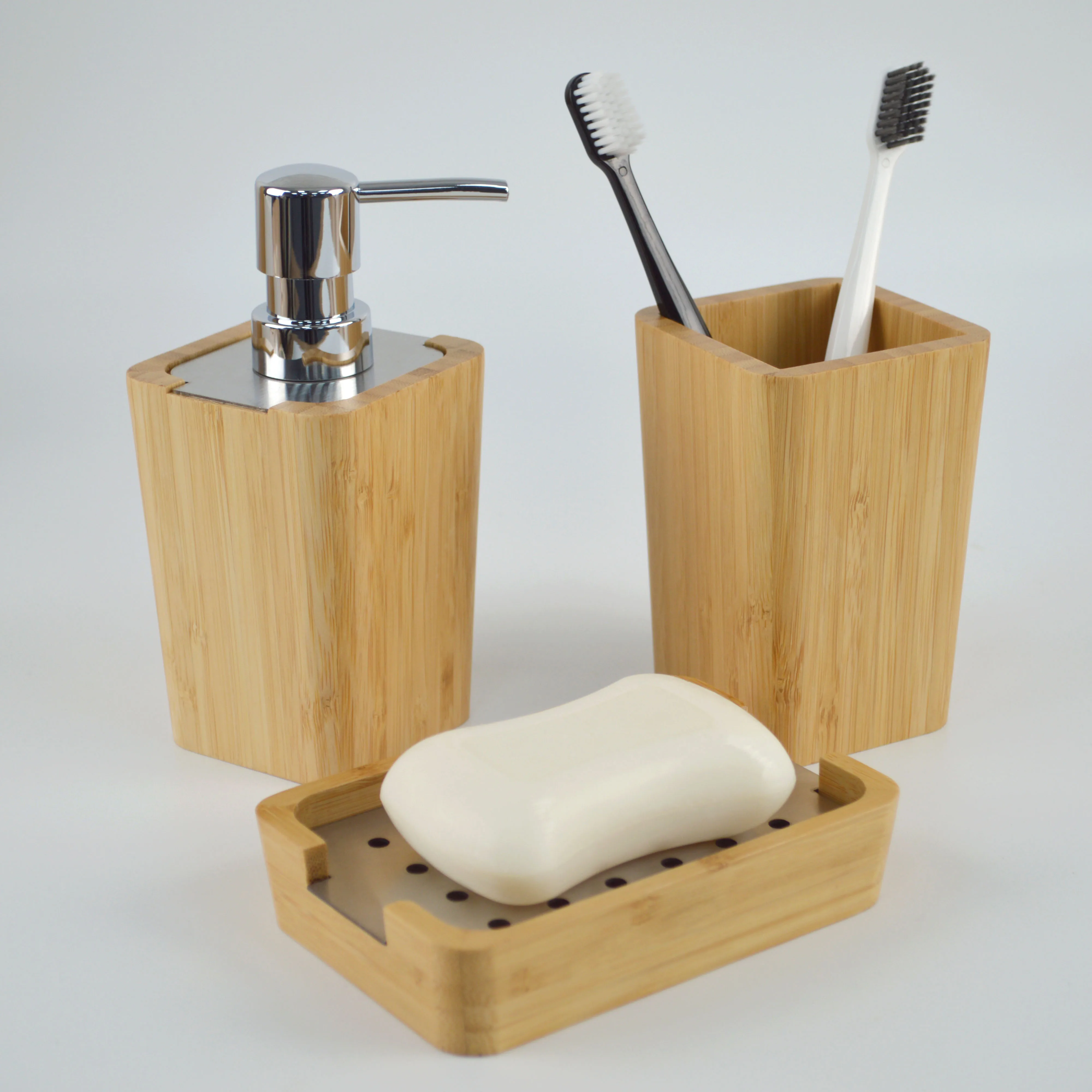 Bamboo Wood Bathroom Accessories Set Soap Dispenser Tumbler Soap Dish  Toiletbrush Holder Solid Wood Bamboo