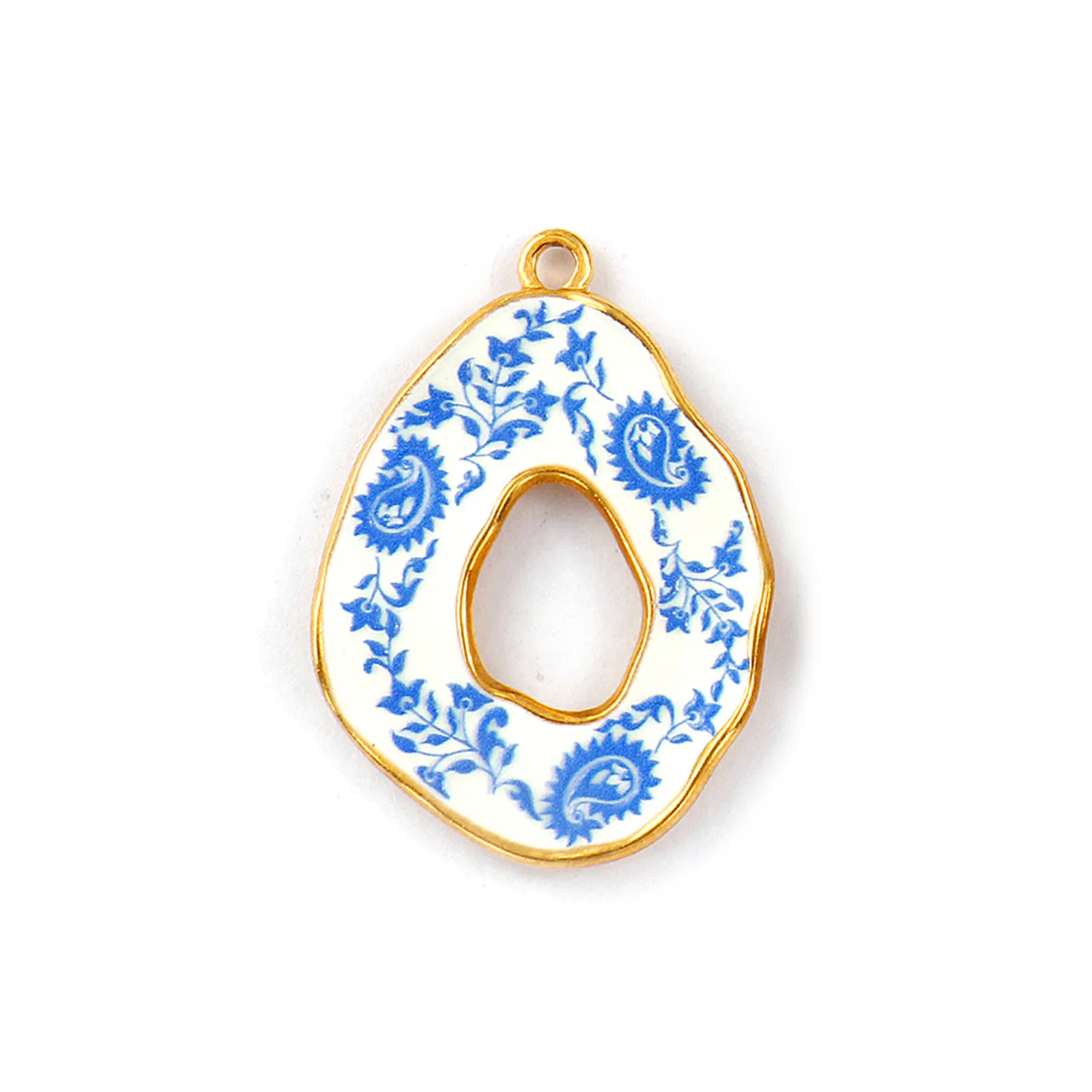 2 Stück 304 Edelstahl-Anhänger, 18 Karat vergoldet, blaue Tropfenblume, bedruckte Charms für DIY-Halsketten-Schmuckherstellung, 3,5 cm x 2,5 cm – Detail 9