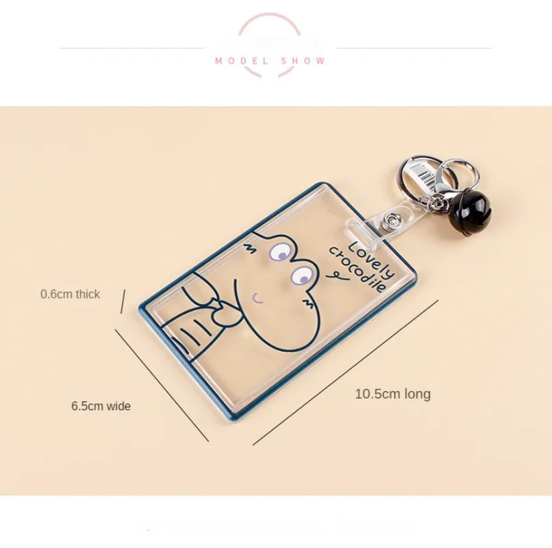 Transparent Cartoon Acrylic Card Case for Kids Student ID Card Case Bell Keyring Buckle Protection Sleeve