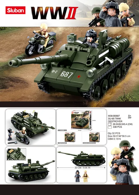 Lego Sluban Jeu de construction brique emboitable compatible lego wwii 2ème  guerre mondiale tank destroyer armé militaire m38 b0687 soldats articulés