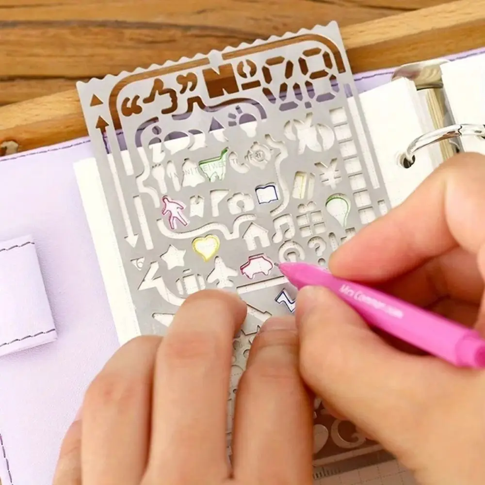 새로운 스테인레스 스틸 템플릿 눈금자 양면 DIY 북마크 눈금자 중공 휴대용 드로잉 눈금자 다이어리 노트 도구