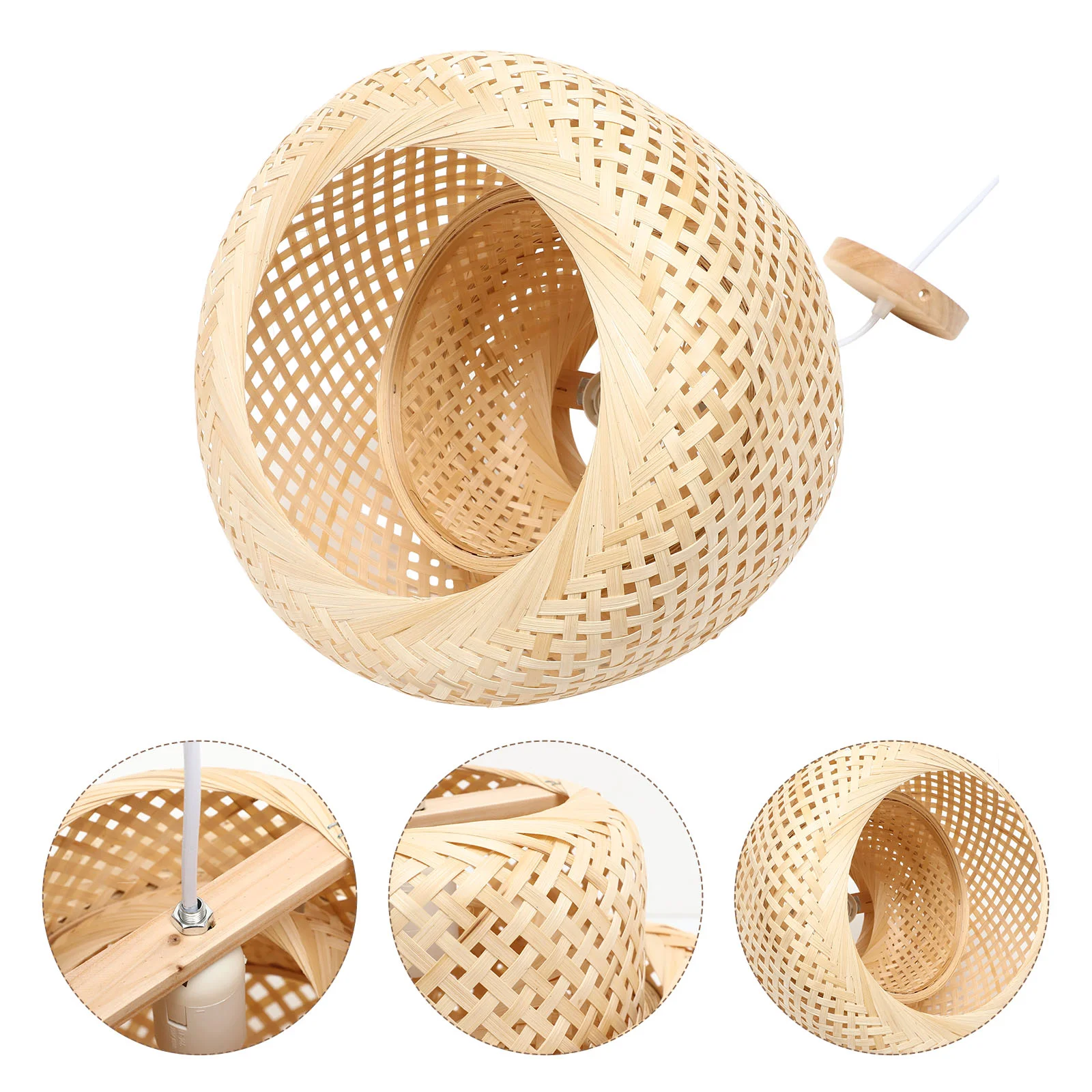 

Modern Hand Woven Bamboo Chandelier Lampshade Celing Light Cover Pendant Dining Rroom Light Fixture Without Bulb