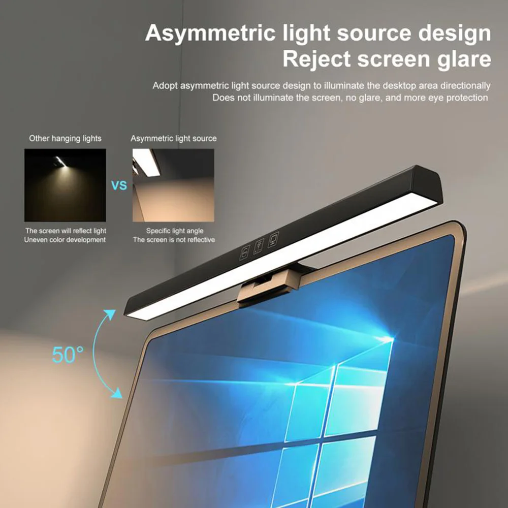 LED Desk Lamp Computer Monitor Light Bar Laptop Screen Hanging Light Eye Protection Reading Lamp Dimmable Work USB Powered