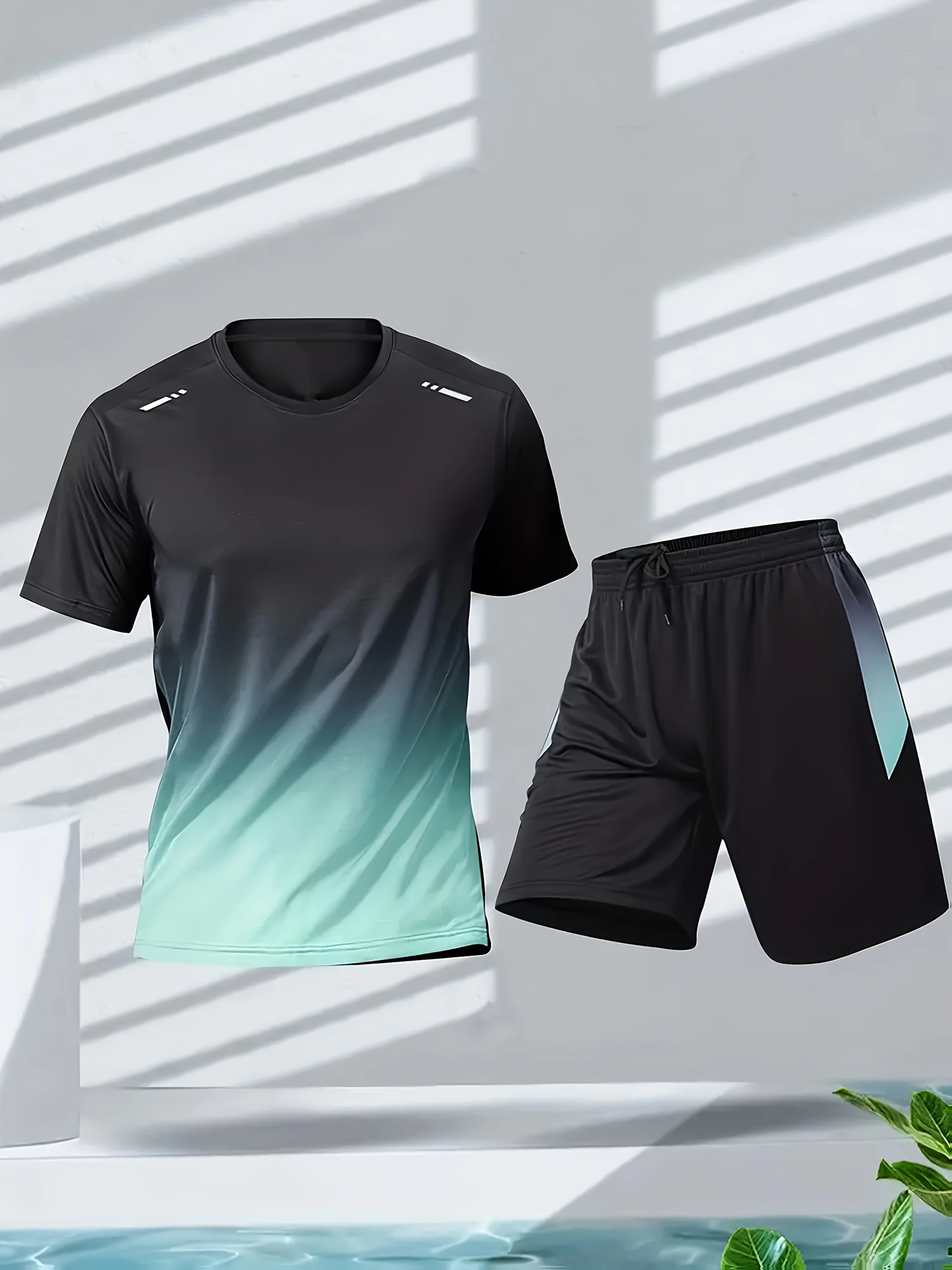 Men's sportswear, ice silk short sleeves and shorts running clothes, men's tabl…