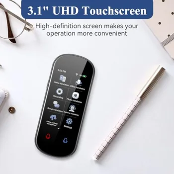 Portable two-way AI voice translator device for business, learning, and travel; ABS plastic body in black; real-time voice, tex 3