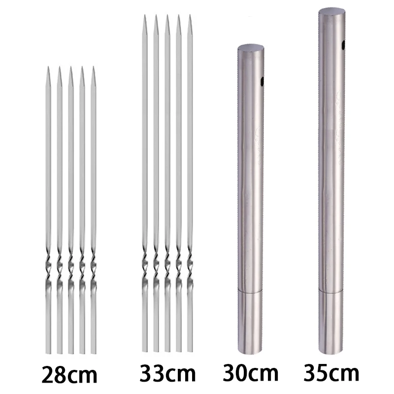 Stainless Steel Barbecue Skewer Storage Tube Reusable Grill Sticks Flat BBQ Fork BBQ Utensil Kitchen Outdoor Camping Accessories