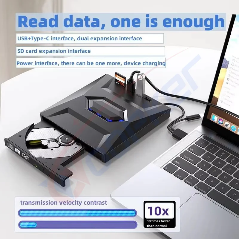 USB3.0 Type C External CD DVD VCD Optical Drive 3-in-1 Multi-Function SD Card U