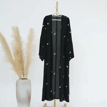 2025 New Black Embroideried Kimono Cardigan Abaya Dubai Luxury Muslim Kaftan Abayas For Women Turkish Islamic Clothing Outfit 1