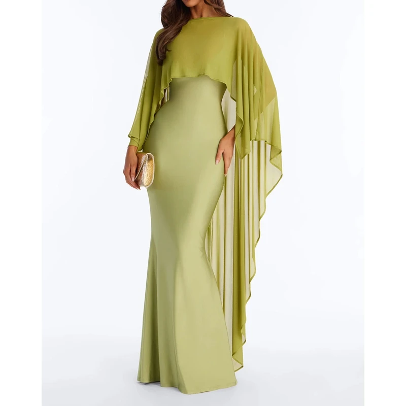 Womens Chiffon Cape Dress Asymmetrical High Low Sheer See-through Shawl Evening Dress Cover Ups Wedding Party Capelet 5