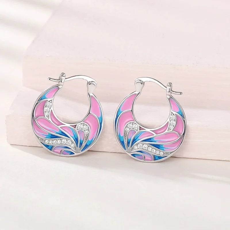 Buyee 925 Sterling Silver Blue Enamel Flower Clip Earrings for Women Elegant Bridal Wedding Jewelry Gift Fine Jewelry