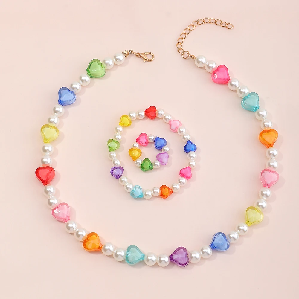 Love Rice Bead Necklace Ring Bracelet Set