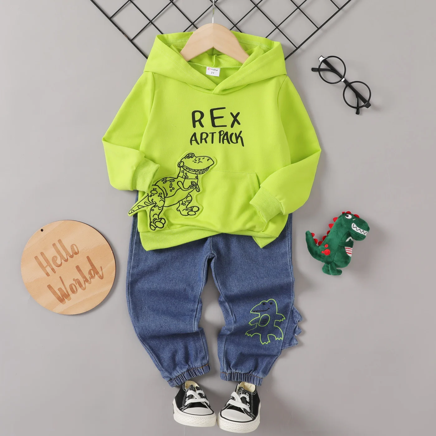 

PatPat 2pcs Toddler Boy Dinosaur Pattern Hooded Set