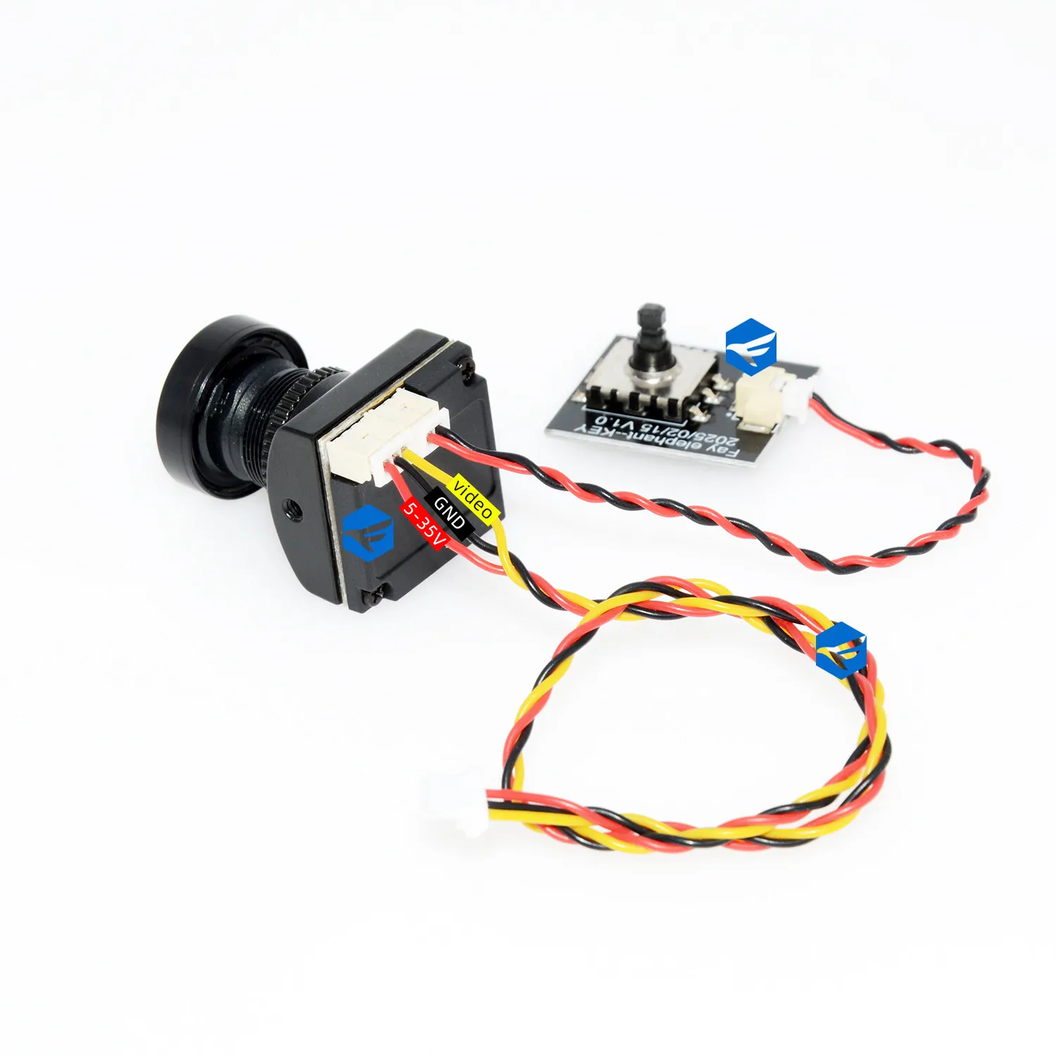 Vue arrière de la caméra FPV Vision Nocturne 19mm 5.8G montrant les connecteurs et le dissipateur thermique.