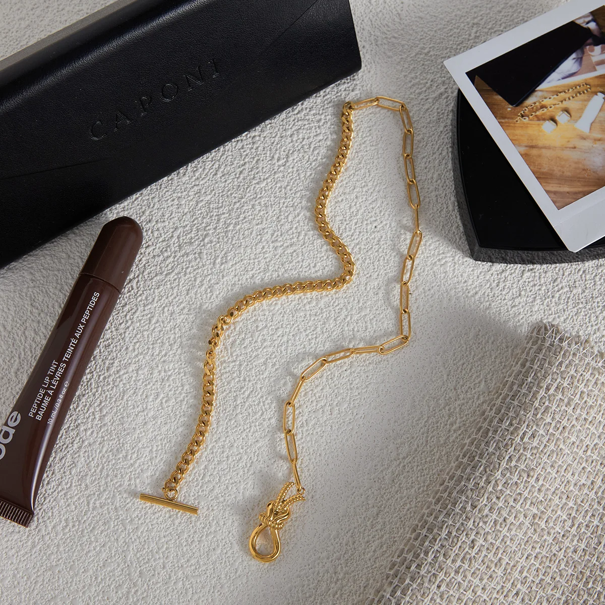 Punk Splicing Chain Knot Design Necklace Gold Plated Waterproof Stainless Steel Stacked Flat Snake Locking Bone Chain Jewelry