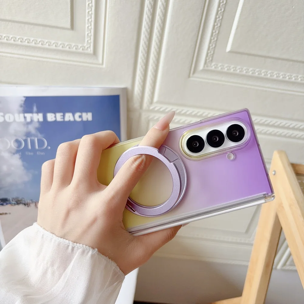 Colorful Gradient Metal Magnetic Ring Holder Case For Samsung Fold_voghion.com