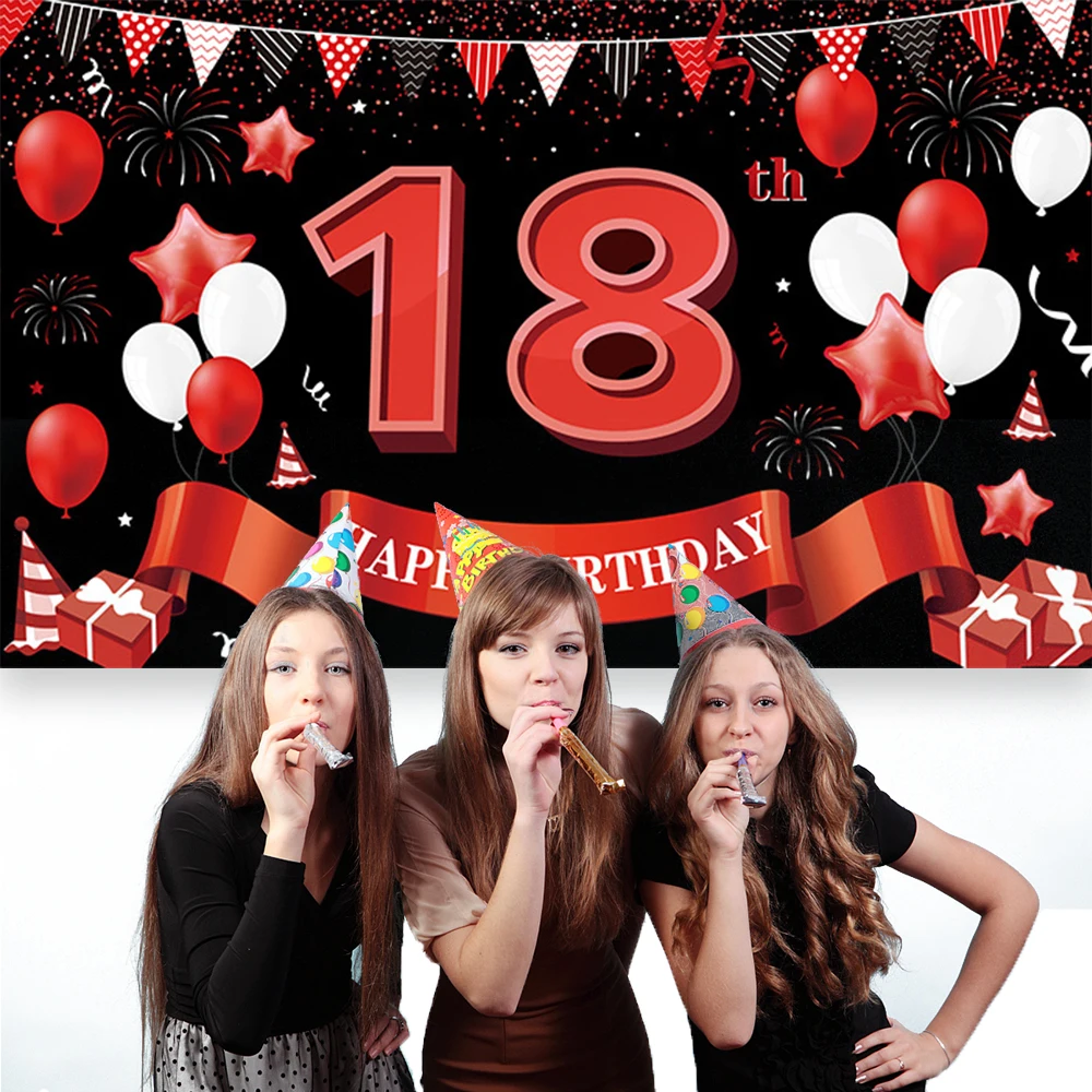 3x2m Sfondo compleanno nero e oro Happy Birthday Sign Balloon Fireworks Poster Sfondo fotografico Festa di compleanno Decorazioni per interni e per esterni Banner Photo Booth Props