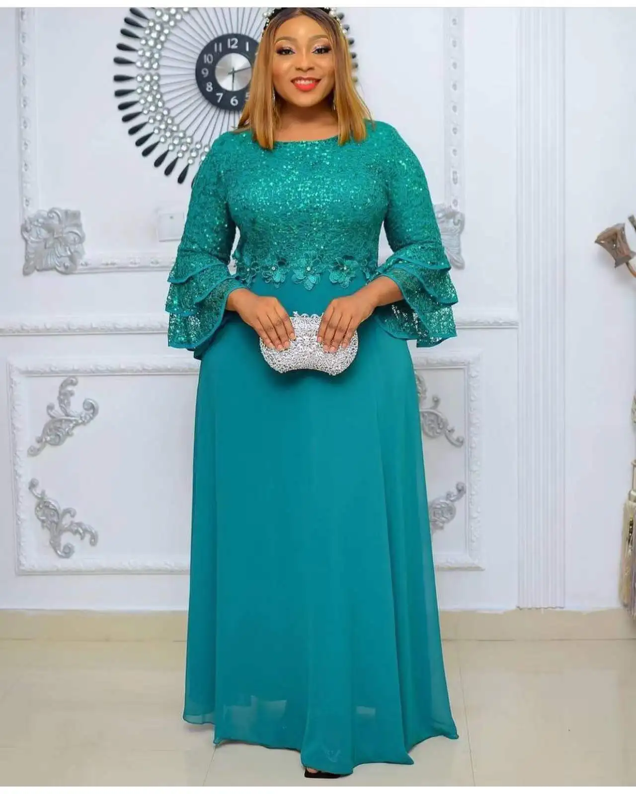 Plus Size African Party Dresses for Women New Fashion Dashiki Ankara Lace Wedding Gowns Elegant Muslim Kaftan Maxi Dress