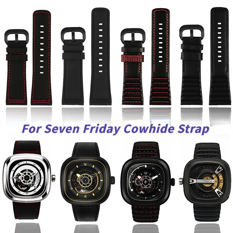 

First Layer Cowhide Watchband for Seven Friday P2/PS1/M2/02 Q2 Strap Genuine Leather Watch Band 28mm big dial men's Bracelet