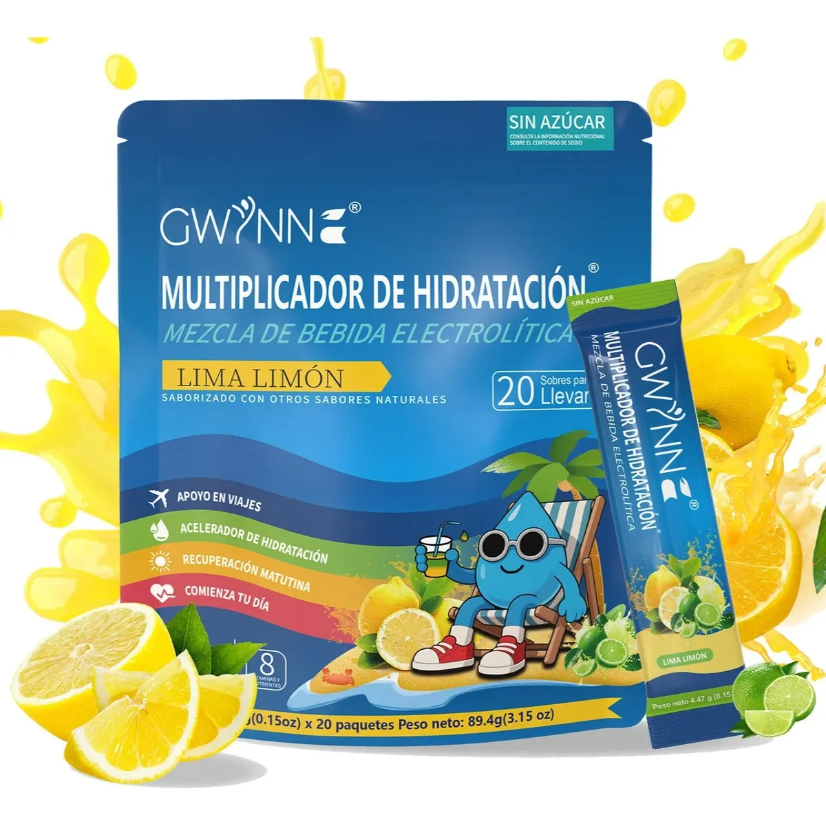 Polvo Hidratante con Electrolitos y Vitaminas – Sabor Cítrico Natural – 20 Sobres Individuales para Apoyo Nutricional Diario
