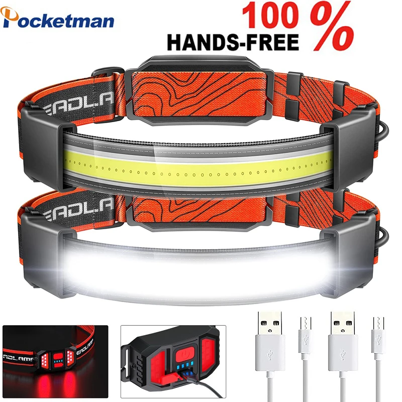 

Super bright Led Headlamp Fishing Rechargeable Headlamps Flashlight Waterproof COB Headlight Head Lamp Light for Running Camping