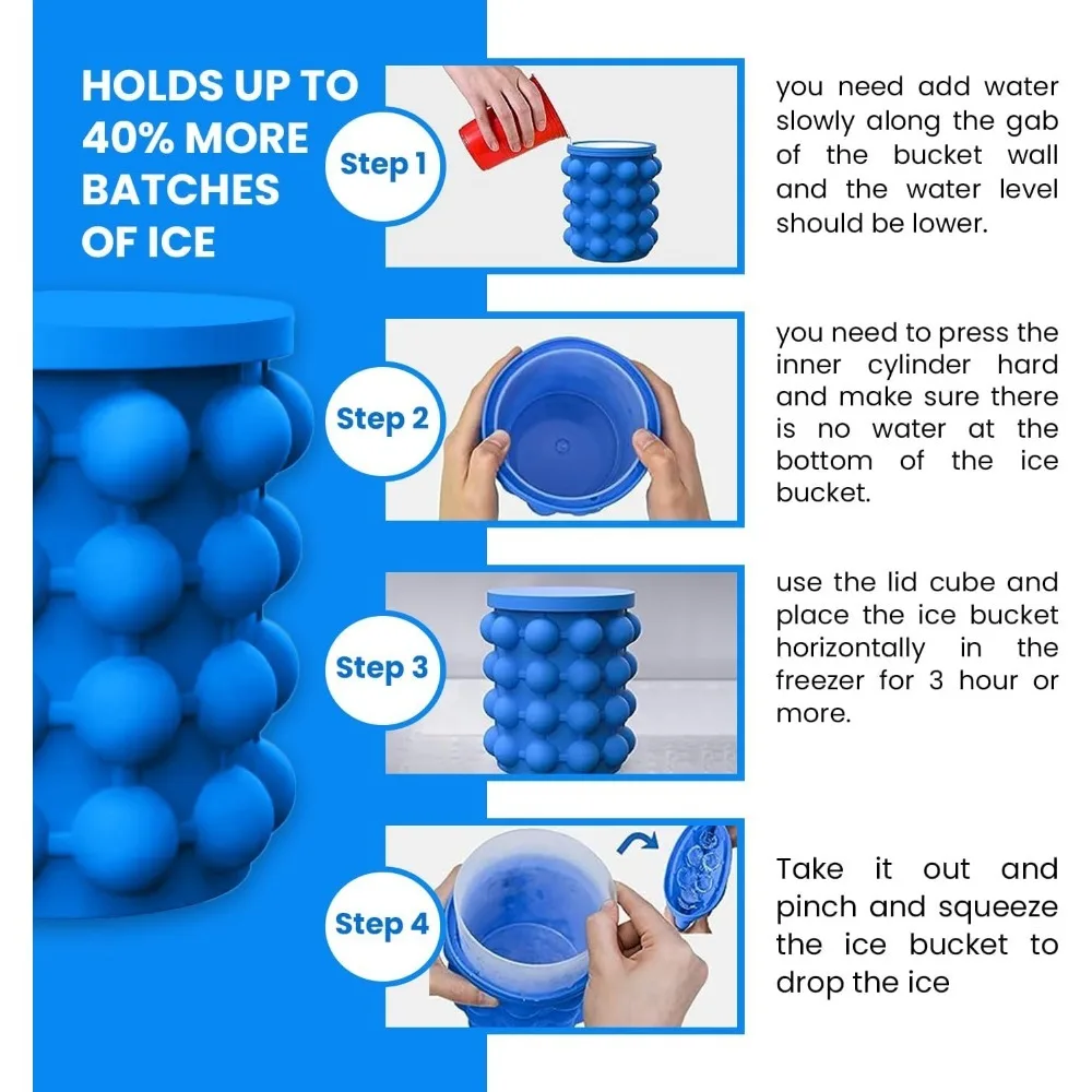 Portable 2-in-1 Silicone Ice Cube Mold and Ice Bucket