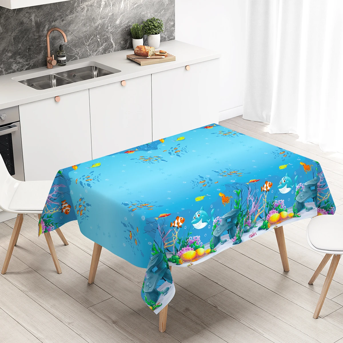 Blue Ocean Animal Birthday Party Tablecloth - Under the Sea Theme Party Decoration