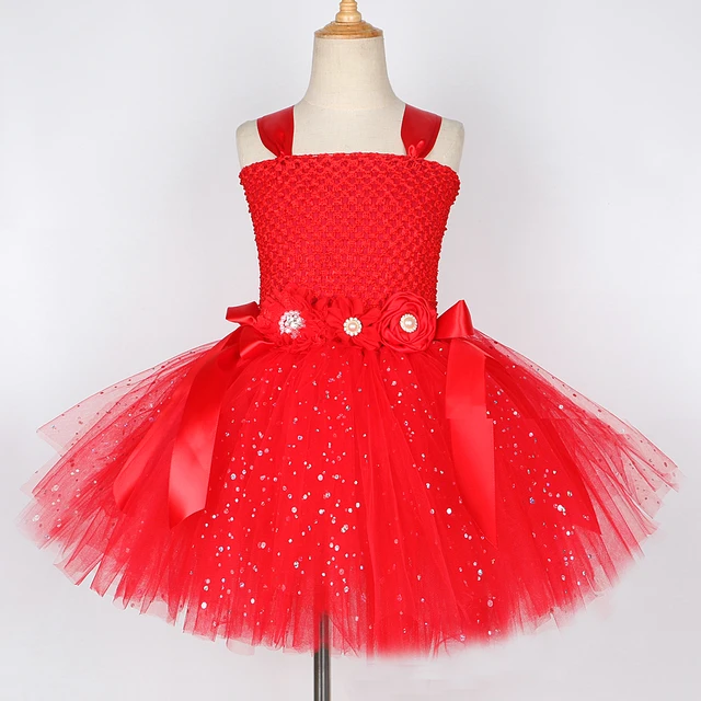 Red Sparkling Fairy Tutu Dress for Baby Girls Christmas Costume New Year Dress with Wings