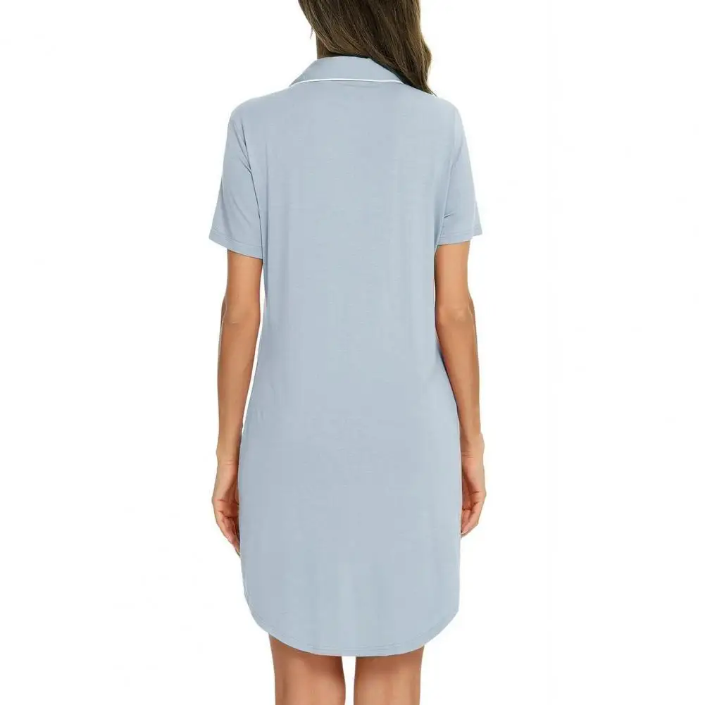 Lapel Closure Nightshirt Stylish Women's V-neck Sleep Dress Comfortable Solid Color Homewear for A Relaxing Night Short Sleeve