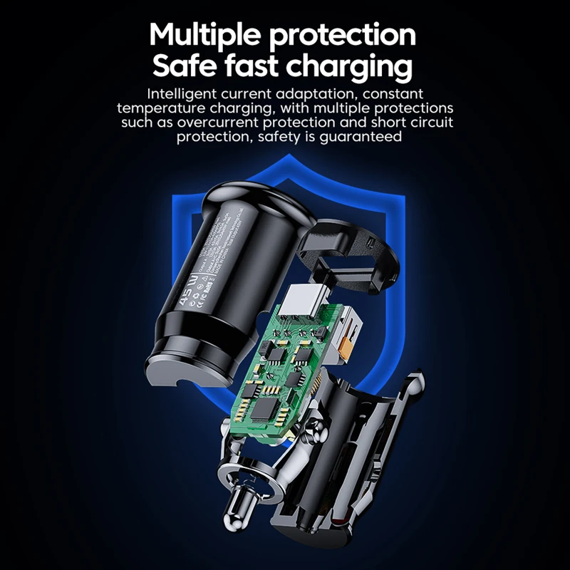 Car Phone Charger PD 45W USB Quick Charge 4.0 3.0 FCP SCP Type C For Xiaomi iPhone 11 12 13 14 Pro Max