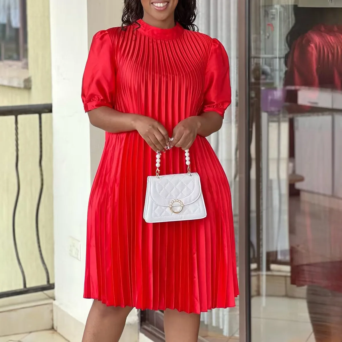 

Oversized Women's Clothing European and American New Fashion Loose Casual Tie Pleated Dress