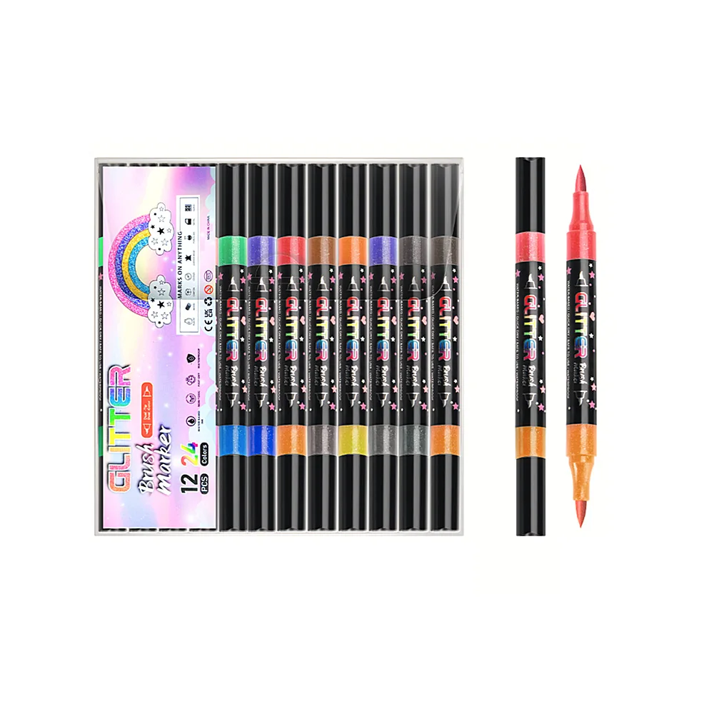 12 Colors Dual Tip Acrylic Paint Pens - Brush & Round Tip Markers For Rock Painting & Crafts