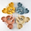 3Pcs/Set Baby Safe Silicone Dining Plate Food Feeding With Spoon Fork Cartoon Children Dishes Prevent Tipping Over And BPA Free 1