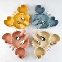 3Pcs/Set Baby Safe Silicone Dining Plate Food Feeding With Spoon Fork Cartoon Children Dishes Prevent Tipping Over And BPA Free 1