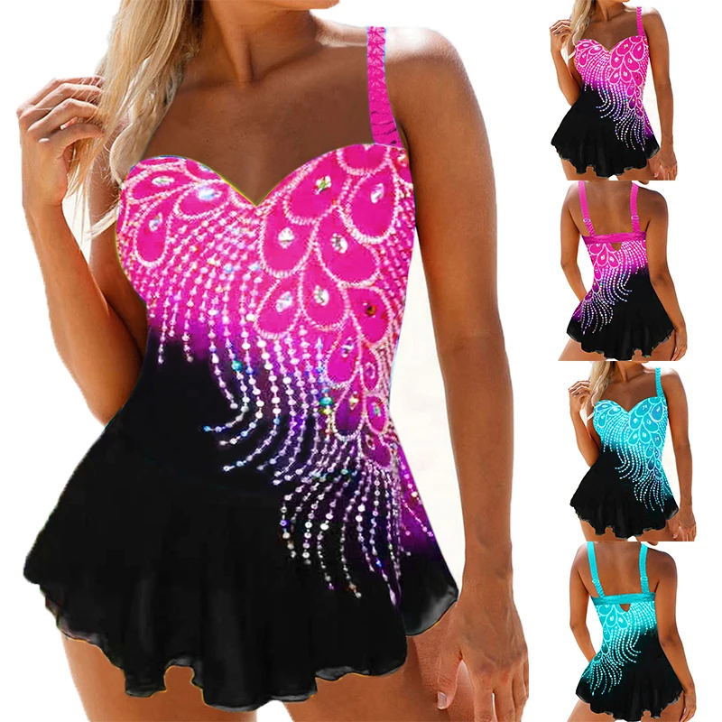 

2023 Two Piece Swimwear Women's Short Skirt New Design Print Short Tank Top Set Swimwear Women's Set Beach Wear Summer Swimming