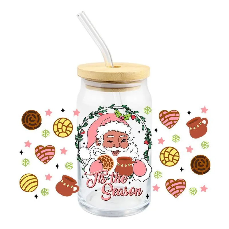 Christmas UV DTF Wrap Transfer Stickers Santa Claus Funny Design Waterproof Wrap Glasses Cups Mugs Bottles Decal