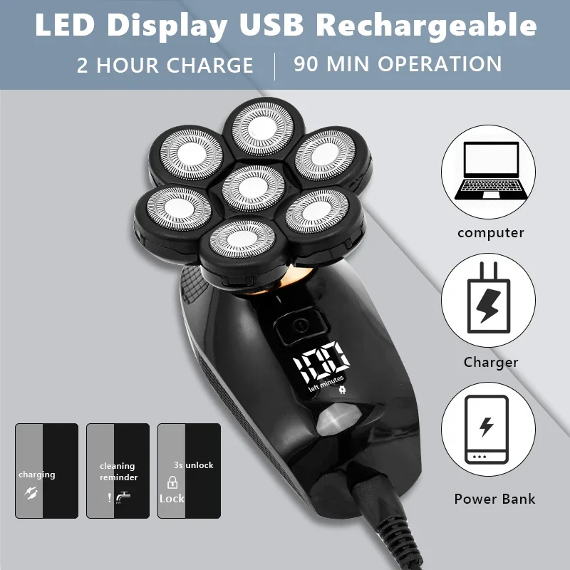 Electric Shaver SMOOCUT Shaver For Men 7D Independently 7 Cutter Floating Head Waterproof USB Charge