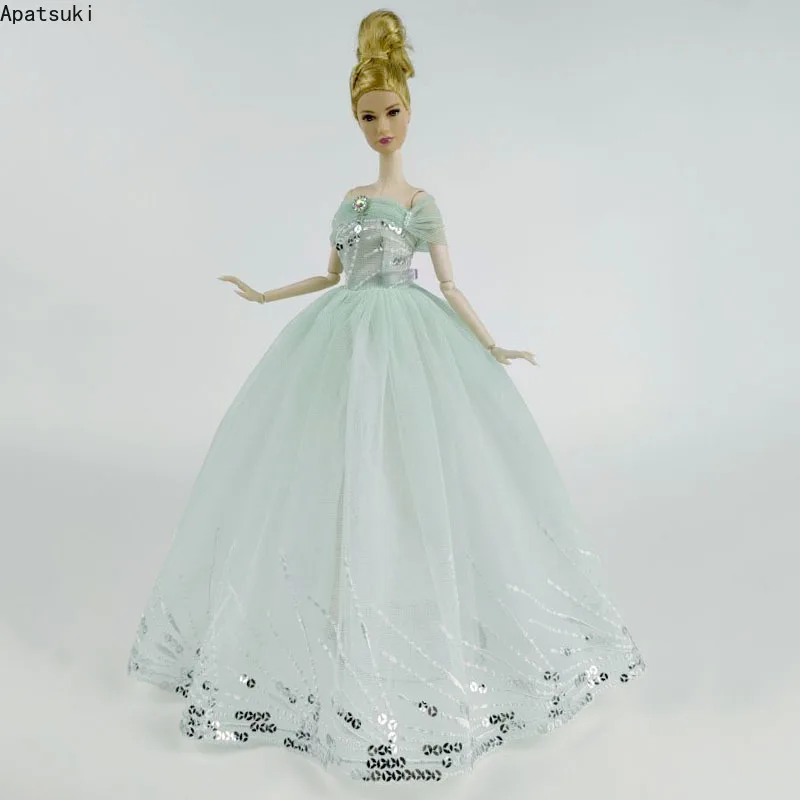 

Мятно-зеленое модное свадебное платье с блестками для куклы Барби одежда большие вечерние платья наряд для вечеринки 1/6 аксессуары для кукол