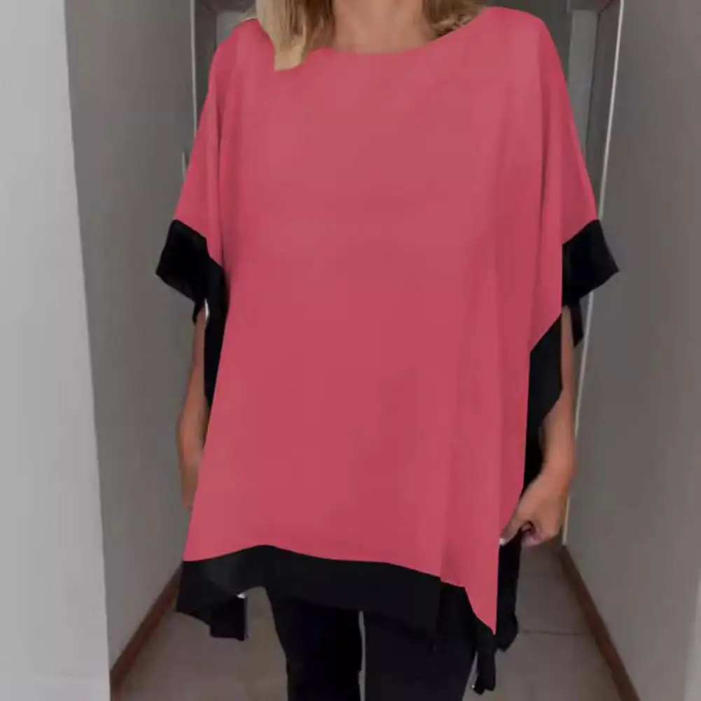 

Soft Texture Top Patchwork Color Batwing Sleeve Top Stylish Women's Summer Casual Tops with Batwing Sleeves Color for Streetwear