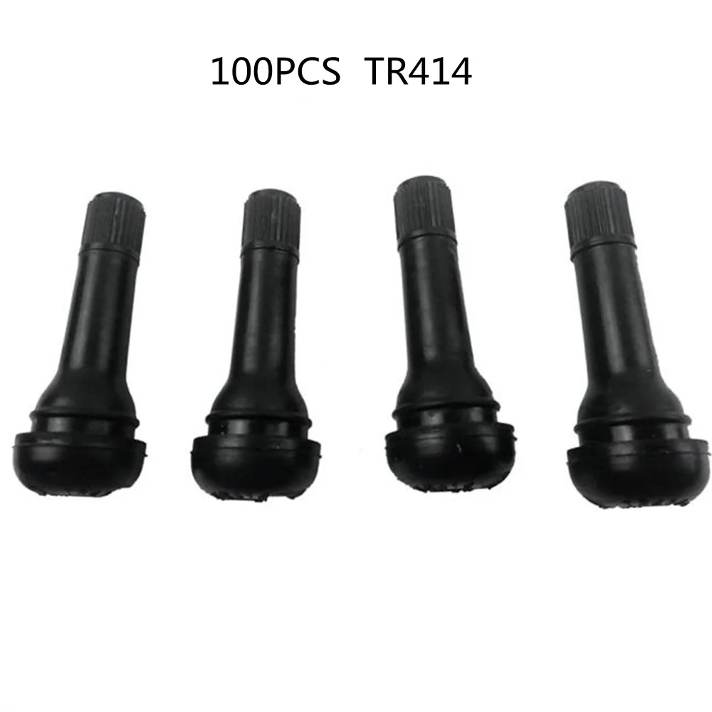 100pcs TR412/TR413/TR414 Snap In Short Black Rubber Valve Stems TR412 Tubeless Tire Tyre Valves for Car Motorcycle Parts