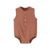 Summer Solid Newborn Baby 100% Cotton Linen Bodysuits Boy Girl Sleeveless Romper Jumpsuit Soft Skin-friendly Thin Comfy 6