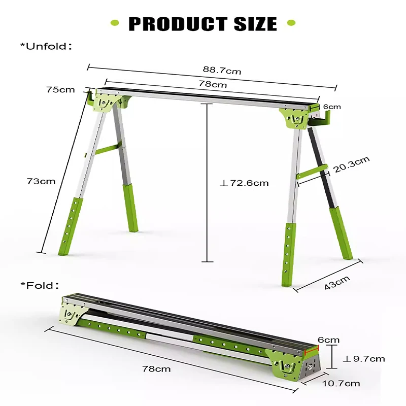Klappbare Holzbearbeitungs-Werkbank 500 Pfund Tragkraft Metall-Sägeständer Tragbare Klappbare Sägearbeitsbank NH-SH001-1/2/3