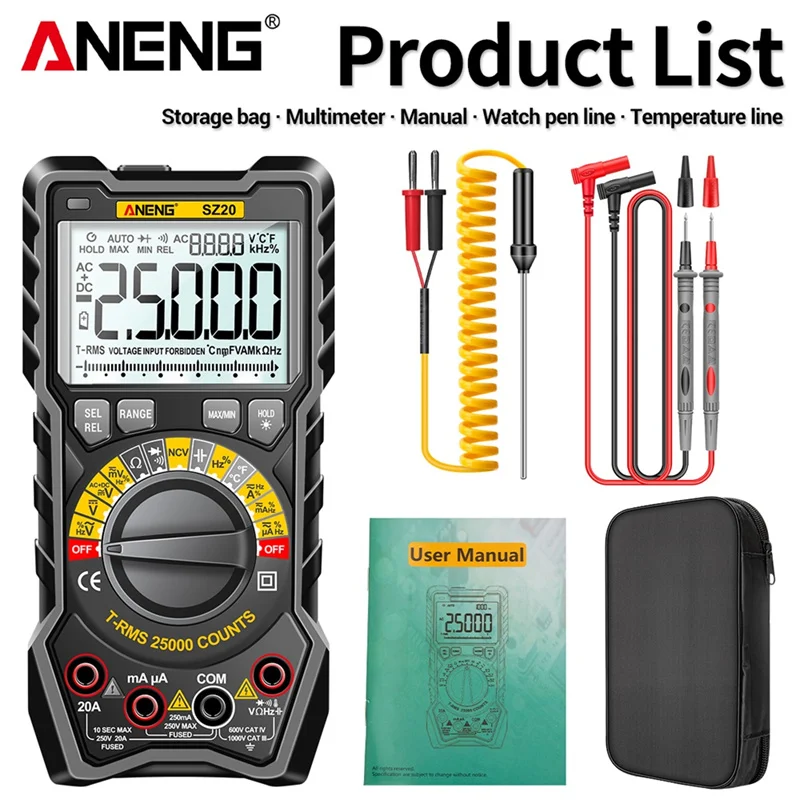 

Professional Digital Multimeter Electric AC/DC Current Meter Voltage Tester for Car Ohm Temp Capacitor