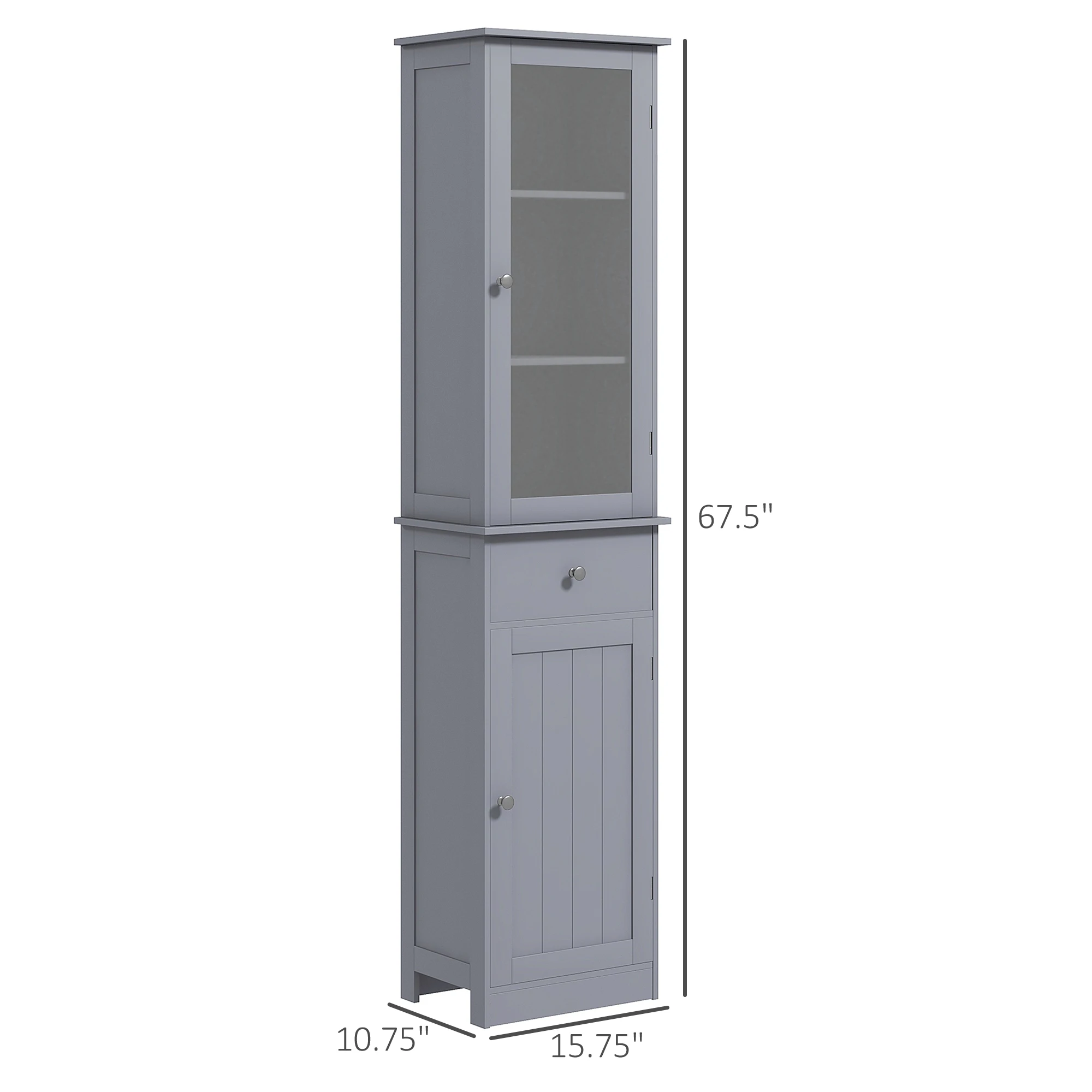 Kleankin Slim Bathroom Storage Cabinet, Tall Bathroom Cabinet, Narrow Linen Tower with Acrylic Door, Drawer and Shelves, Gray 3