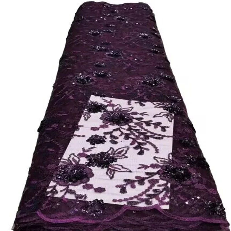 

Nigerian Lace Fabric For Wedding Dress 2023 Purple Sequins Embroidered African Tulle Lace Fabric French Voile Net Lace Fabric